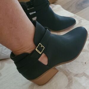 Dr. Scholl's Black Ankle Boots with Gold Buckle